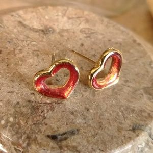 5/$20 VNTG Enamel heart earrings Gold tone posts